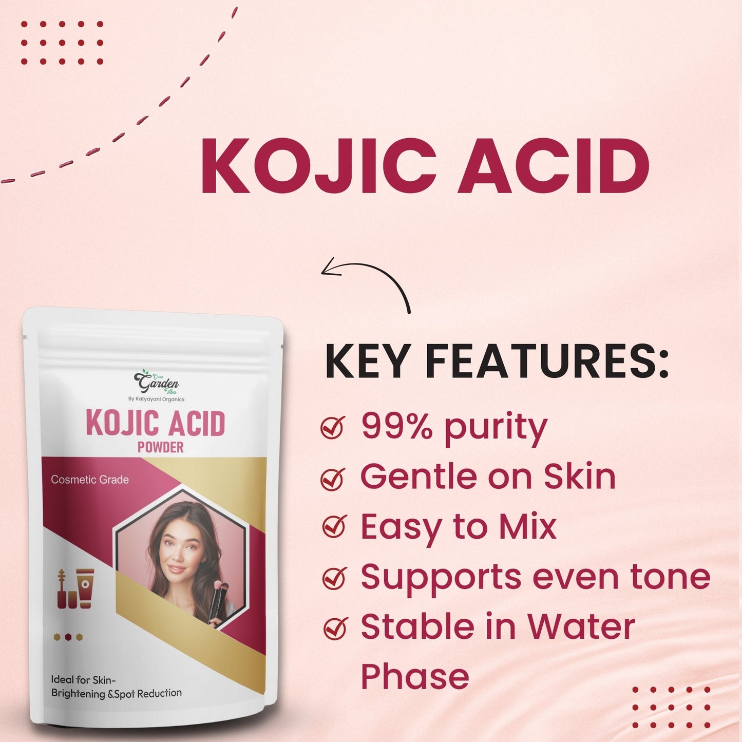 GGV Kojic Acid Powder-Cosmetic Grade 100 gm |Ideal for Skin-Brightening & Spot Reduction Green Garden Vibes Grades
