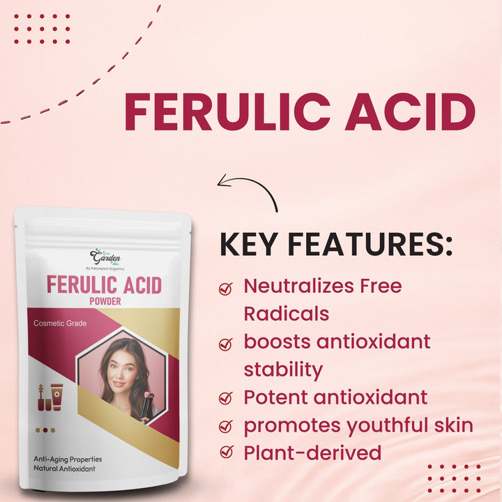GGV Ferulic Acid Powder-Cosmetic Grade 28gm/ OZ | Anti-Aging Properties |Natural Antioxidant Green Garden Vibes Grades