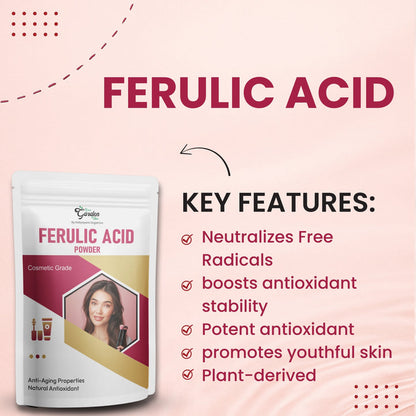 GGV Ferulic Acid Powder-Cosmetic Grade 28gm/ OZ | Anti-Aging Properties |Natural Antioxidant Green Garden Vibes Grades