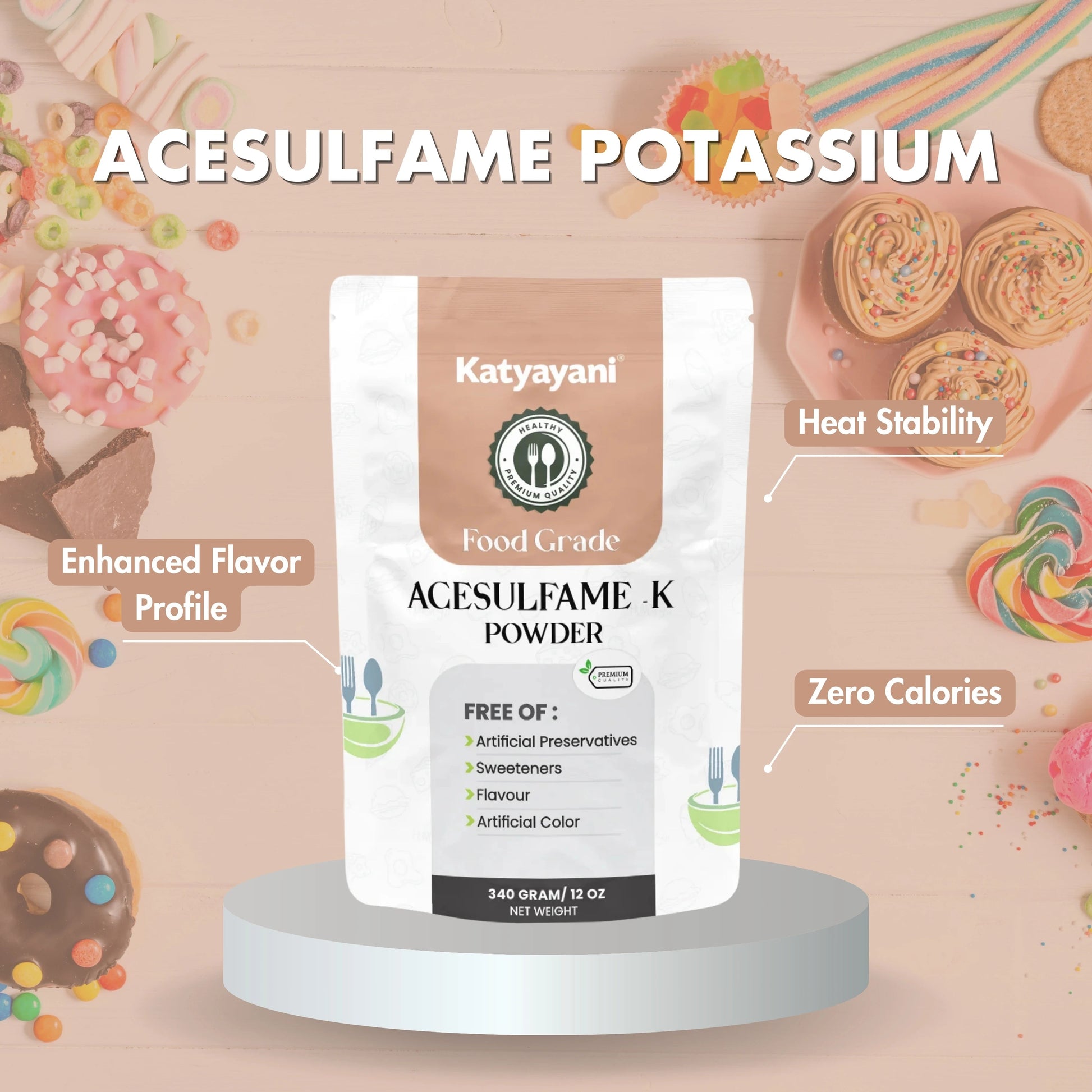 GGV Acesulfame Potassium Food grade 340gm (12oz) |Sugar-Free Sweetener for Cooking & Drinks Green Garden Vibes Grades