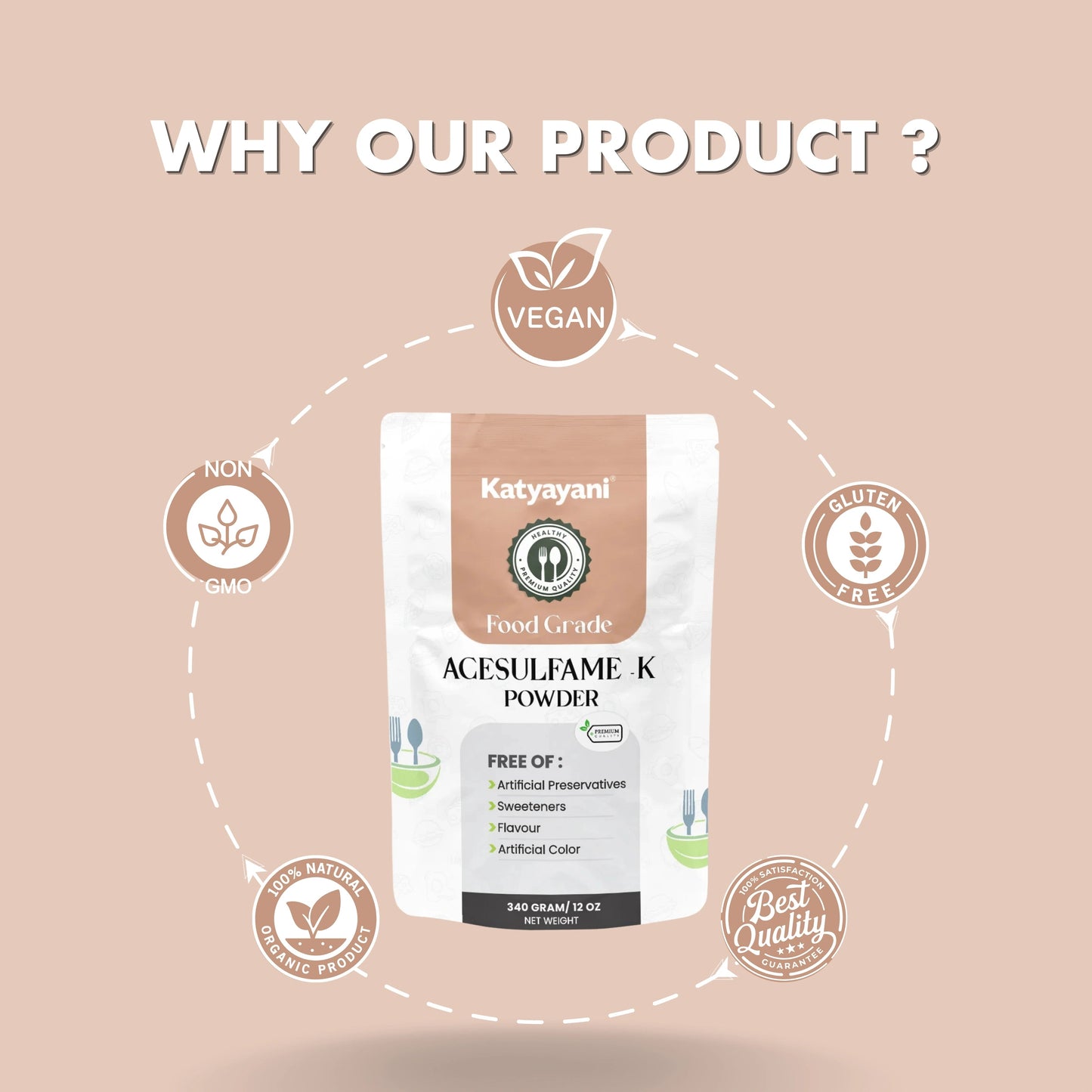 GGV Acesulfame Potassium Food grade 340gm (12oz) |Sugar-Free Sweetener for Cooking & Drinks Green Garden Vibes Grades