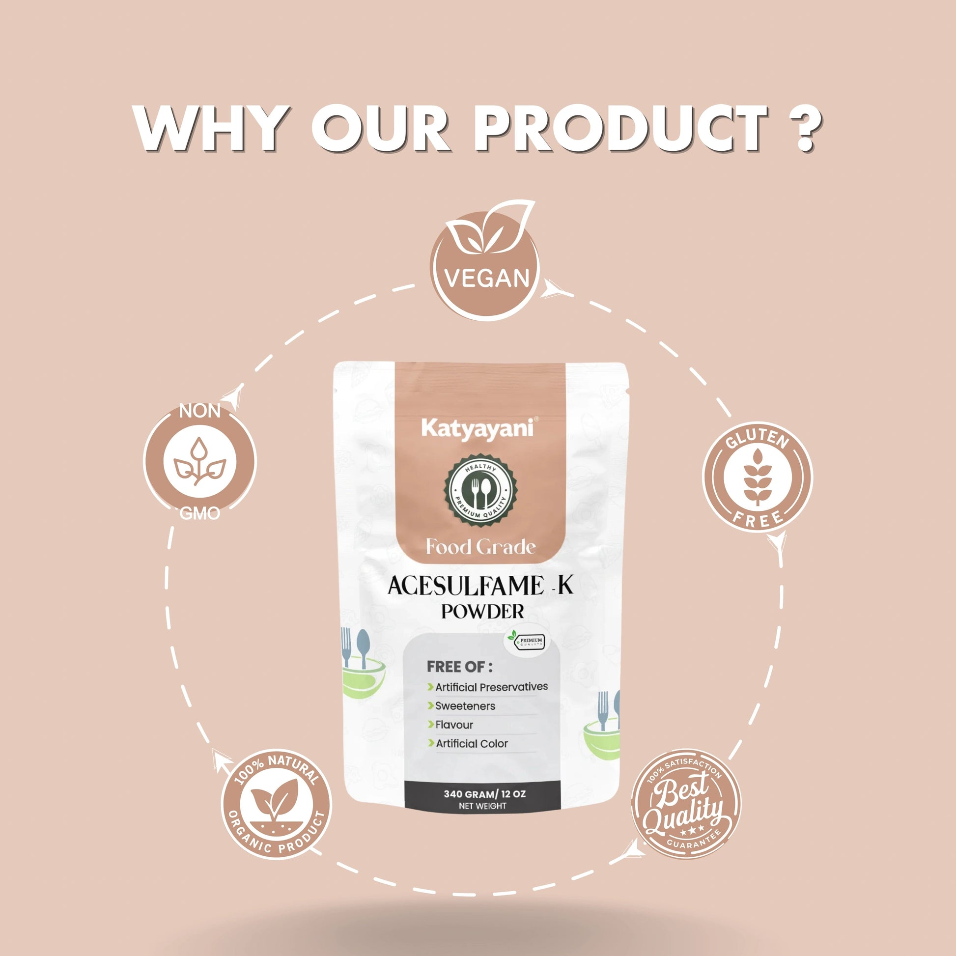 GGV Acesulfame Potassium Food grade 340gm (12oz) |Sugar-Free Sweetener for Cooking & Drinks Green Garden Vibes Grades