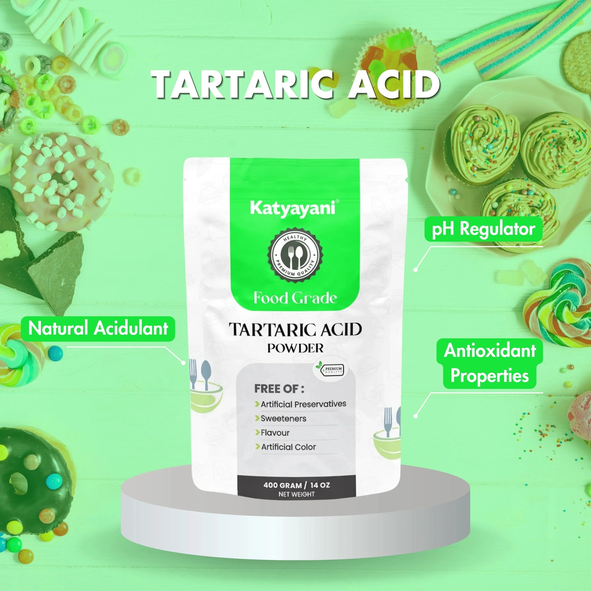GGV Tartaric Acid 400gm (14 oz)-Food Grade Green Garden Vibes Grades