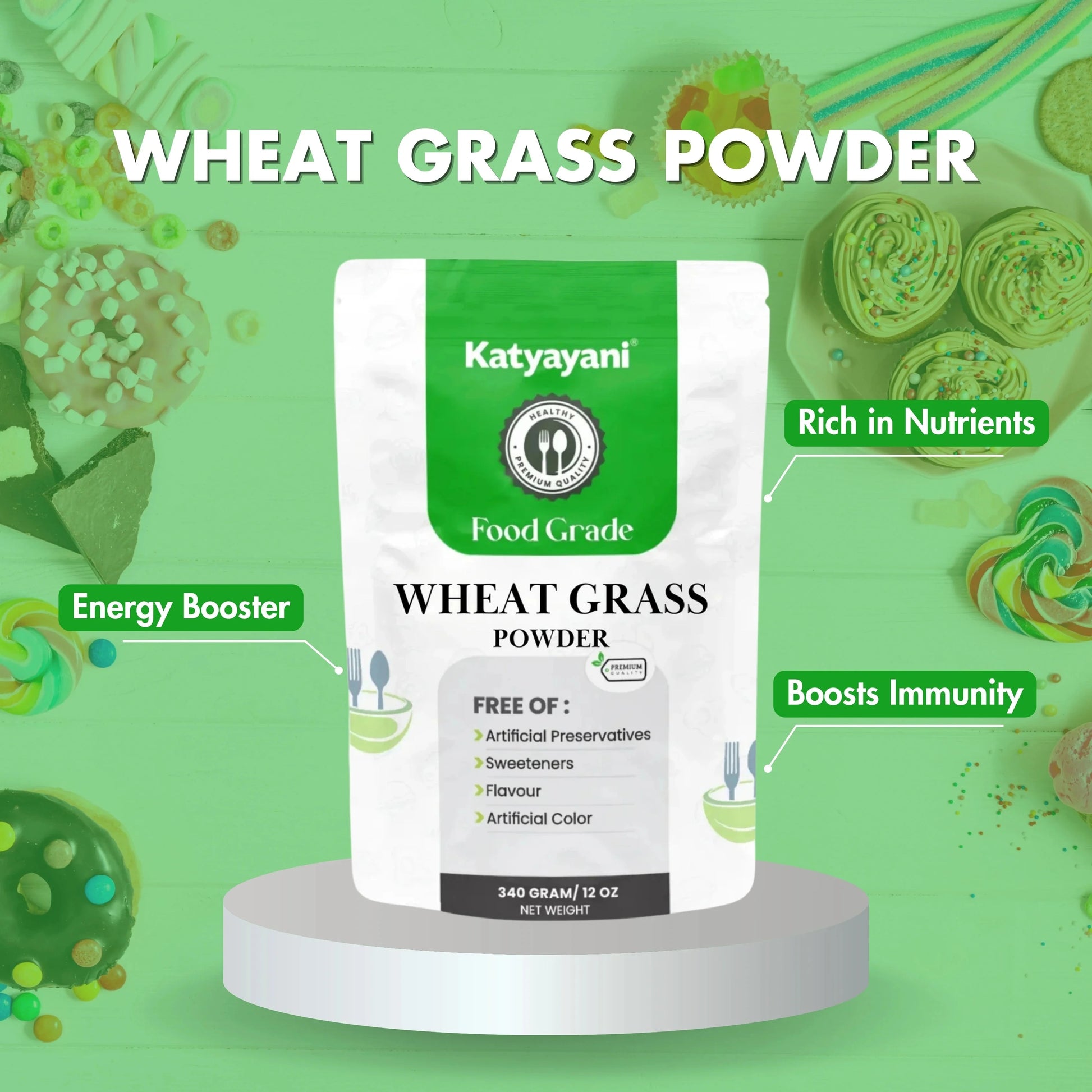 GGV Wheat Grass Powder 454 gm (16 oz)-Food Grade Green Garden Vibes Grades