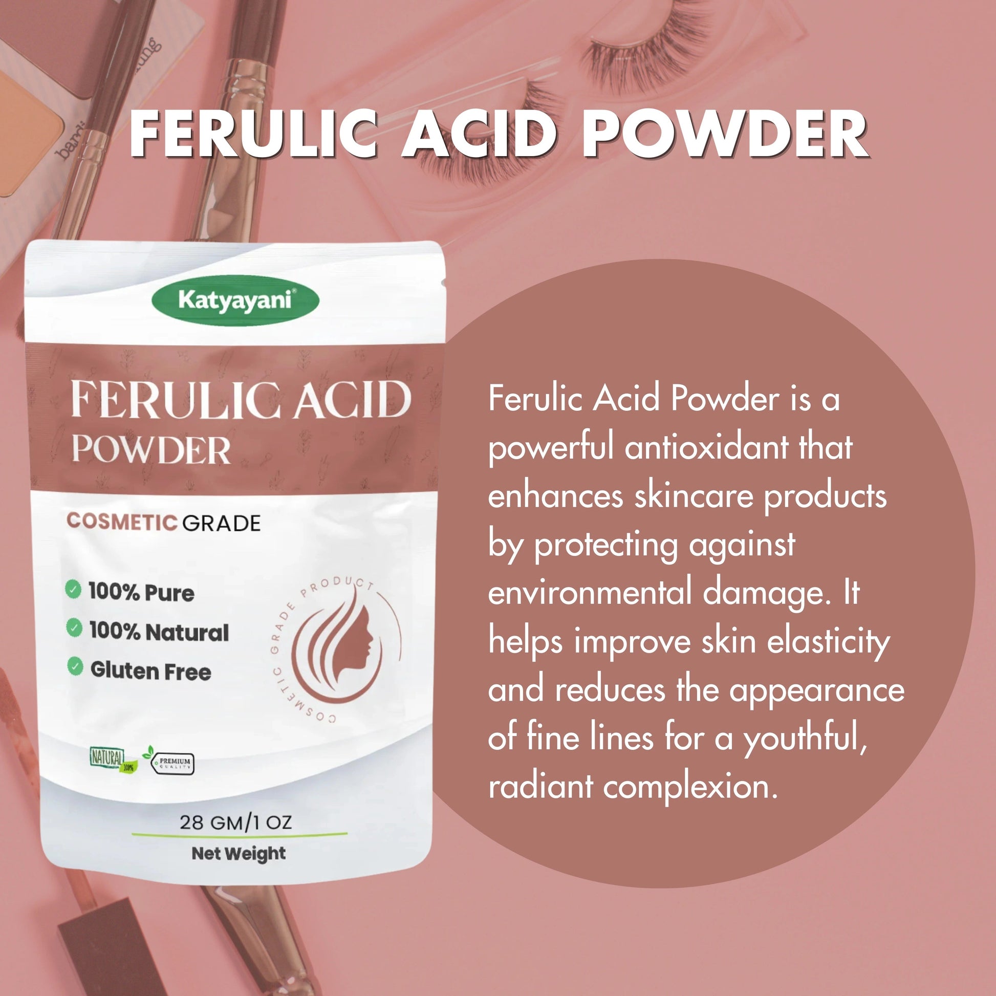 GGV Ferulic Acid Powder-Cosmetic Grade 28gm/ OZ | Anti-Aging Properties |Natural Antioxidant Green Garden Vibes Grades