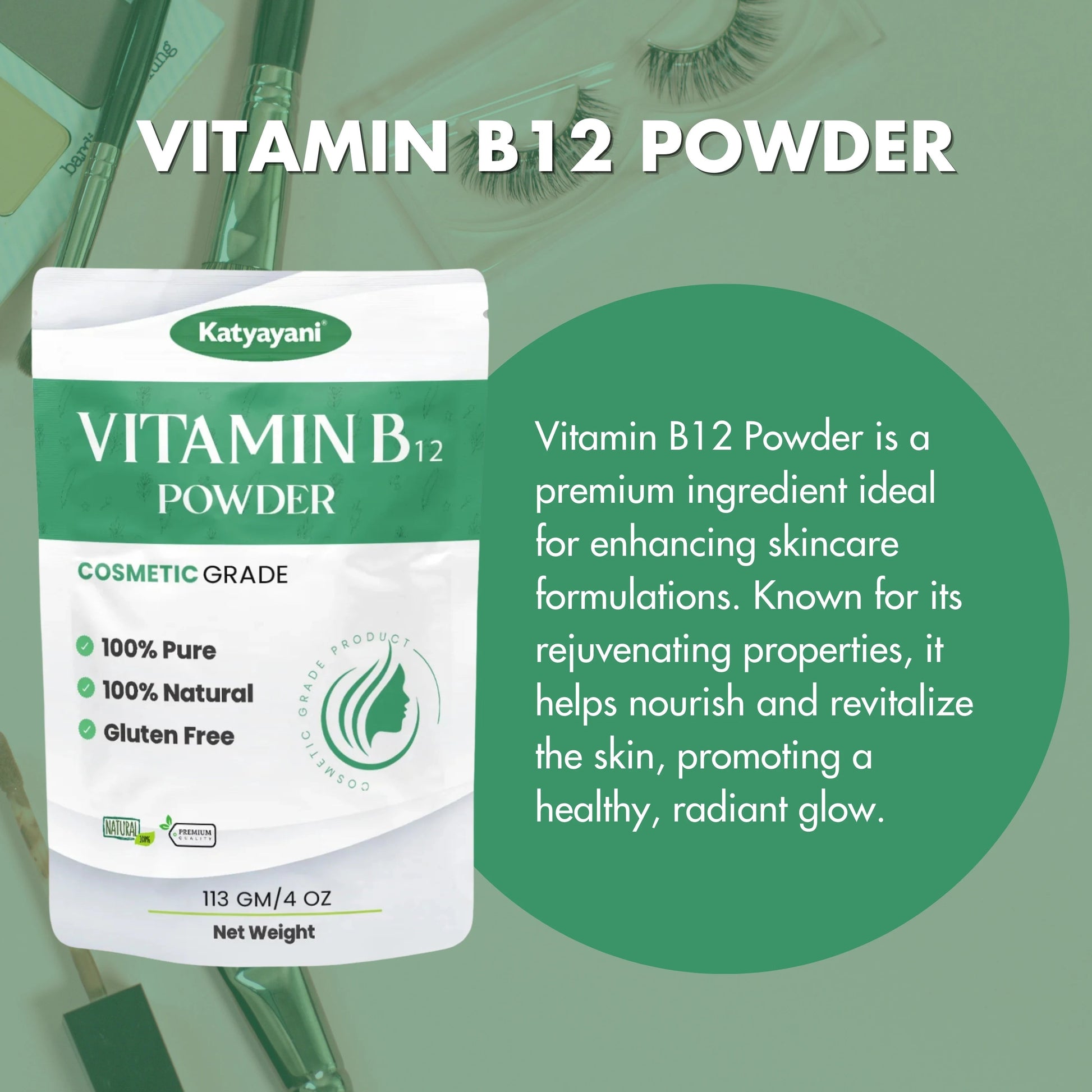 GGV Vitamin B12 Powder 113 gm (4 oz)-Cosmetic Grade |Nourishing Boost for Radiant Skin & Healthy Hair Green Garden Vibes Grades