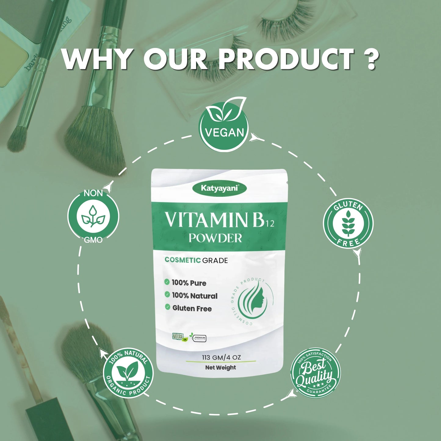 GGV Vitamin B12 Powder 113 gm (4 oz)-Cosmetic Grade |Nourishing Boost for Radiant Skin & Healthy Hair Green Garden Vibes Grades