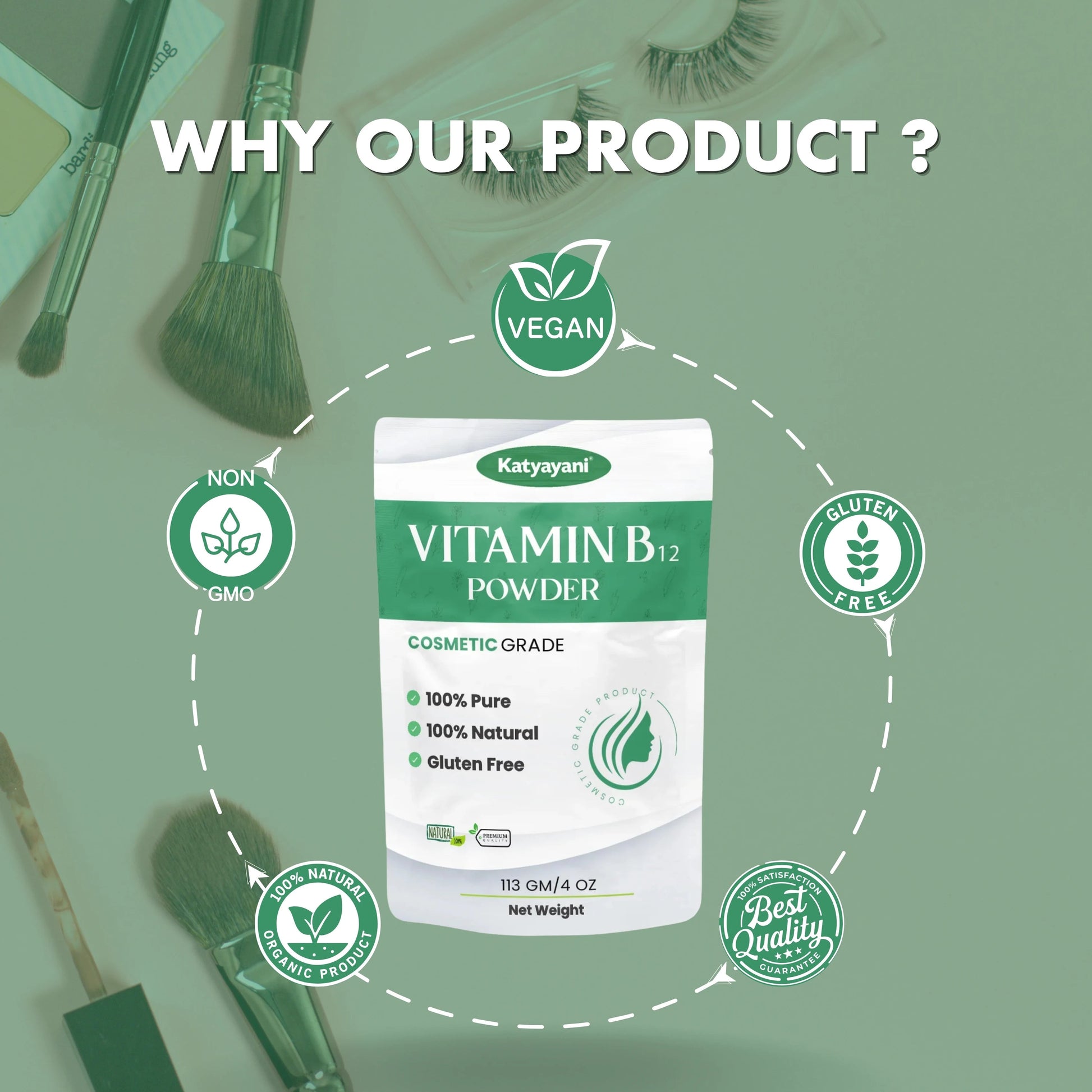 GGV Vitamin B12 Powder 113 gm (4 oz)-Cosmetic Grade |Nourishing Boost for Radiant Skin & Healthy Hair Green Garden Vibes Grades