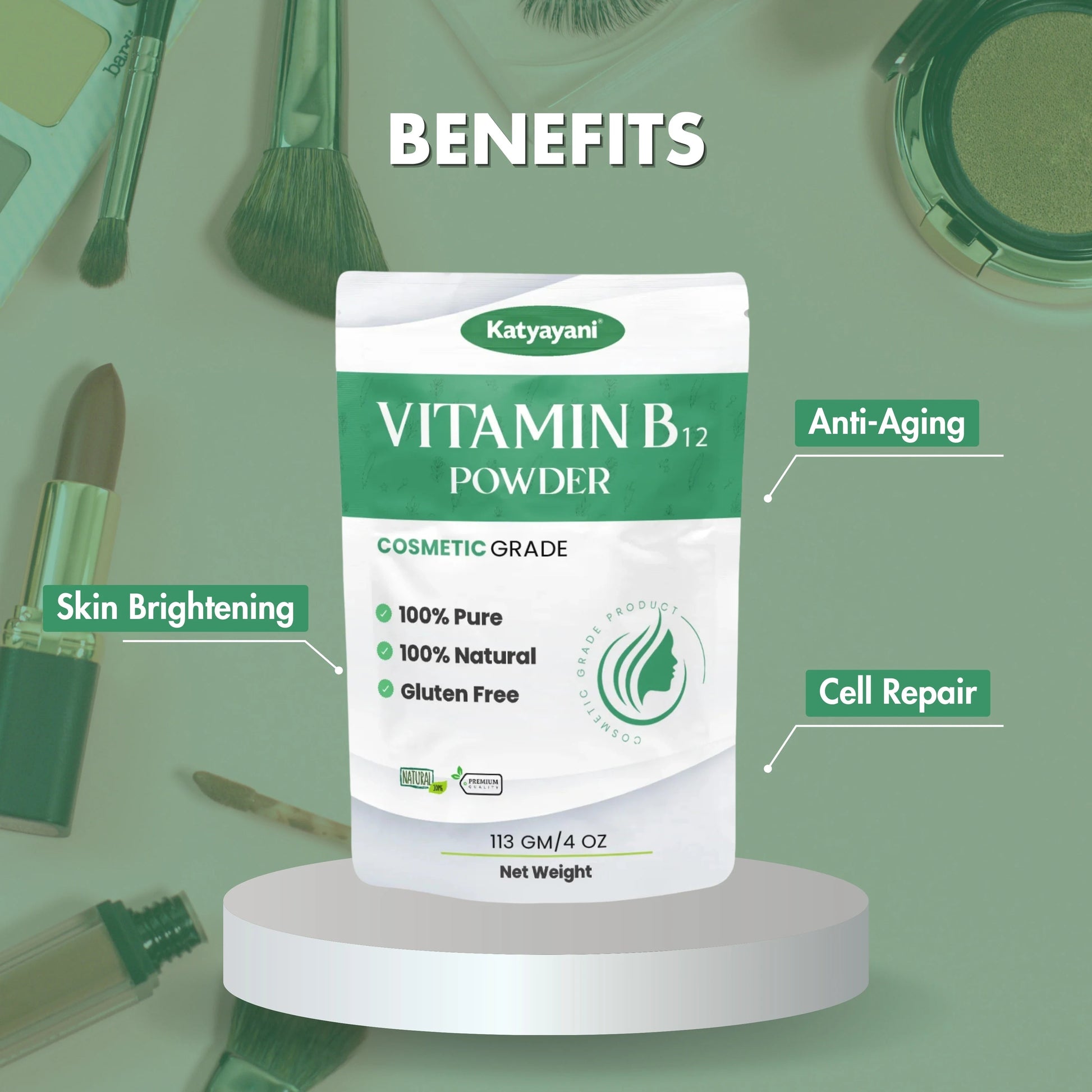 GGV Vitamin B12 Powder 113 gm (4 oz)-Cosmetic Grade |Nourishing Boost for Radiant Skin & Healthy Hair Green Garden Vibes Grades