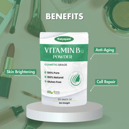GGV Vitamin B12 Powder 113 gm (4 oz)-Cosmetic Grade |Nourishing Boost for Radiant Skin & Healthy Hair Green Garden Vibes Grades