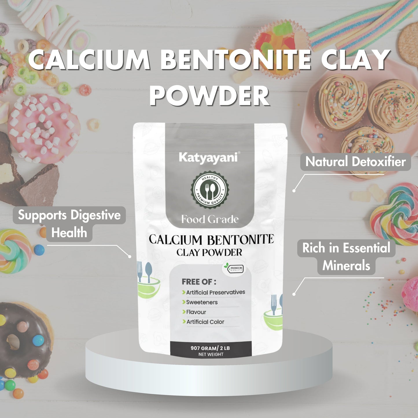 GGV Calcium Bentonite Clay Powder 907 gm (2lb)-Food Grade Green Garden Vibes Grades