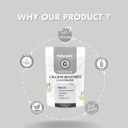 GGV Calcium Bentonite Clay Powder 907 gm (2lb)-Food Grade Green Garden Vibes Grades