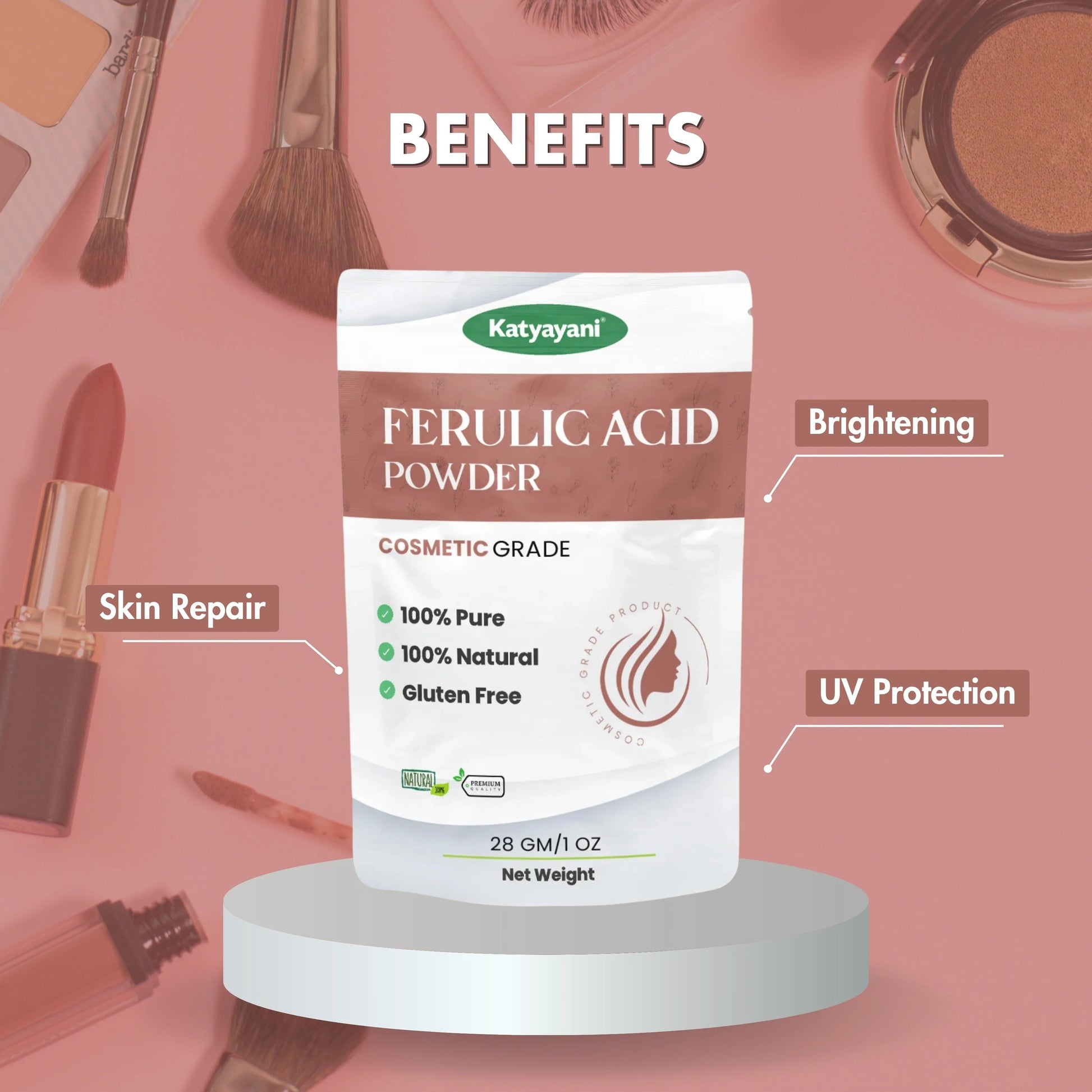 GGV Ferulic Acid Powder-Cosmetic Grade 28gm/ OZ | Anti-Aging Properties |Natural Antioxidant Green Garden Vibes Grades